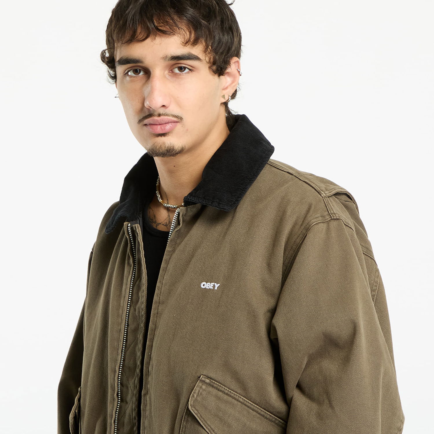 Jakke OBEY Fade Wash Cwu Jacket Wren Faded Wash Grøn | 121800602-WRN, 1