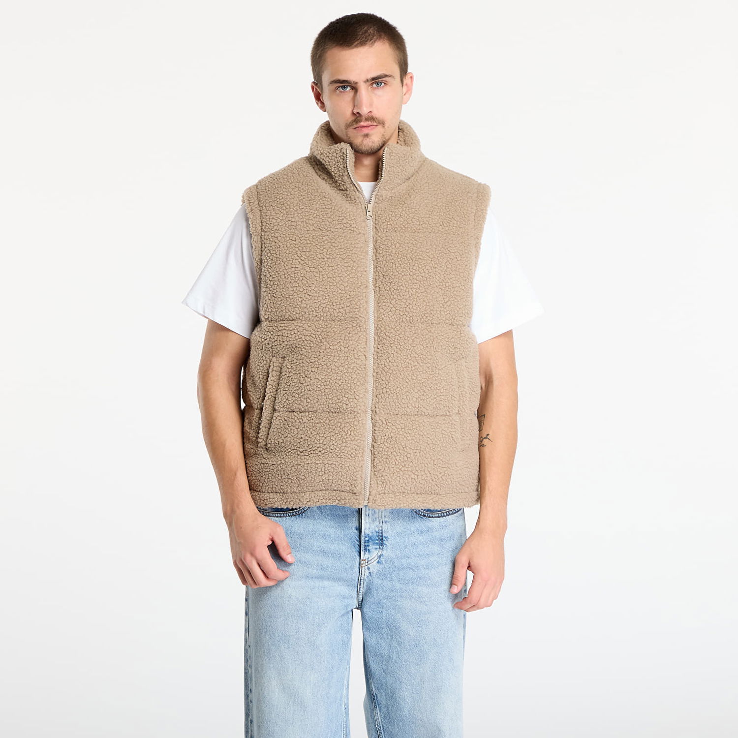 Vest Urban Classics Basic Teddy Puffer Vest Beige | TB7939-01279, 0