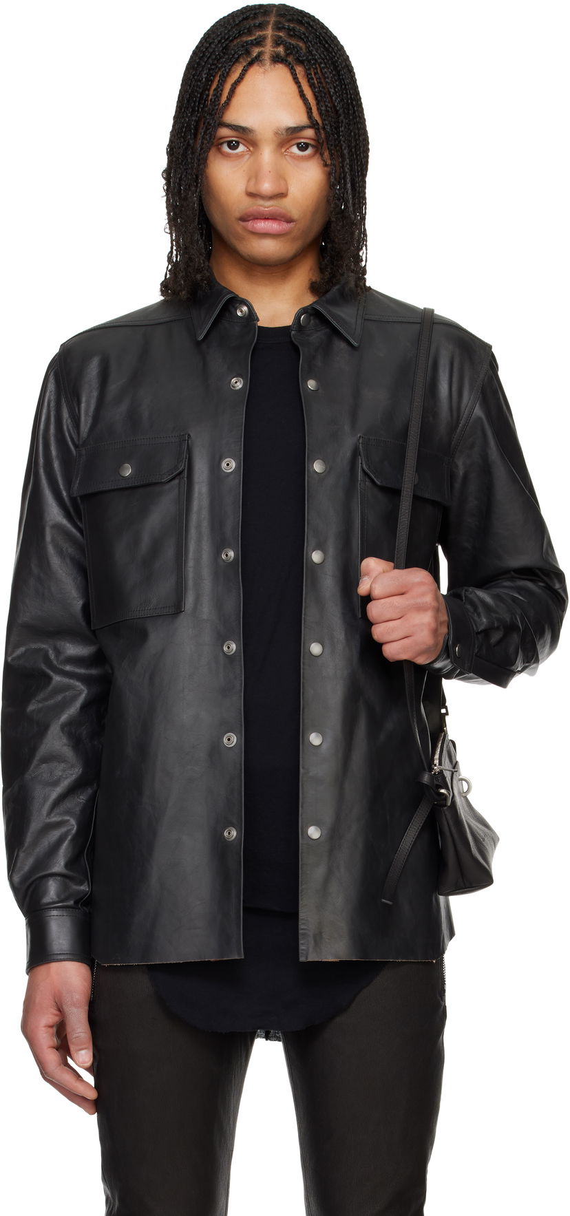 Skjorte Rick Owens Rick Owens Hollywood Leather Overshirt Sort | RU01E5729 LTP