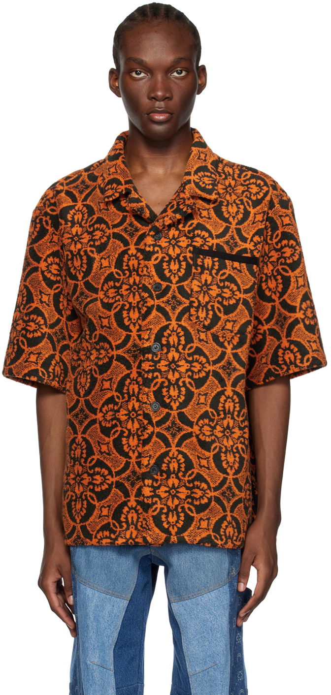 Skjorte Marine Serre Orange & Black Printed Short Sleeve Shirt Orange | T249SS23X