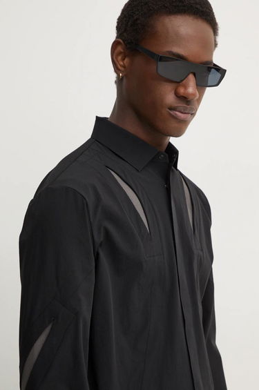 Skjorte HELIOT EMIL Slim Black Shirt With Mesh Sort | AW24.M.05.058.BLK01, 1