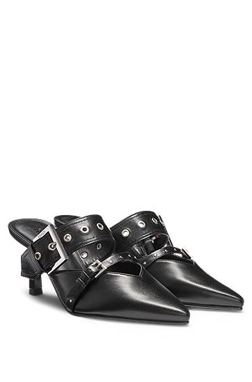 Tilbehør BOSS Nappa Leather Mules with Buckled Straps Sort | 50536401, 0