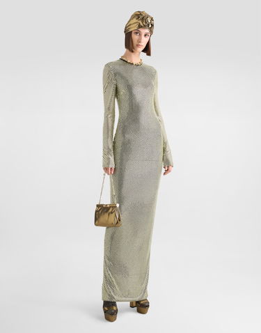 Kjole Dolce & Gabbana Long Crystal Mesh Dress Metalisk | F6TJLZFLSK3S0997, 1