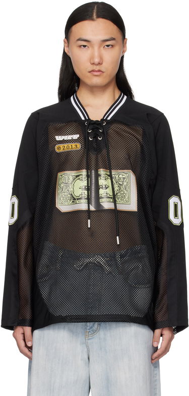 Jersey Off-White Banknote Mesh Hockey Long Sleeve T-Shirt Sort | OMAD004S25JER0031014, 0