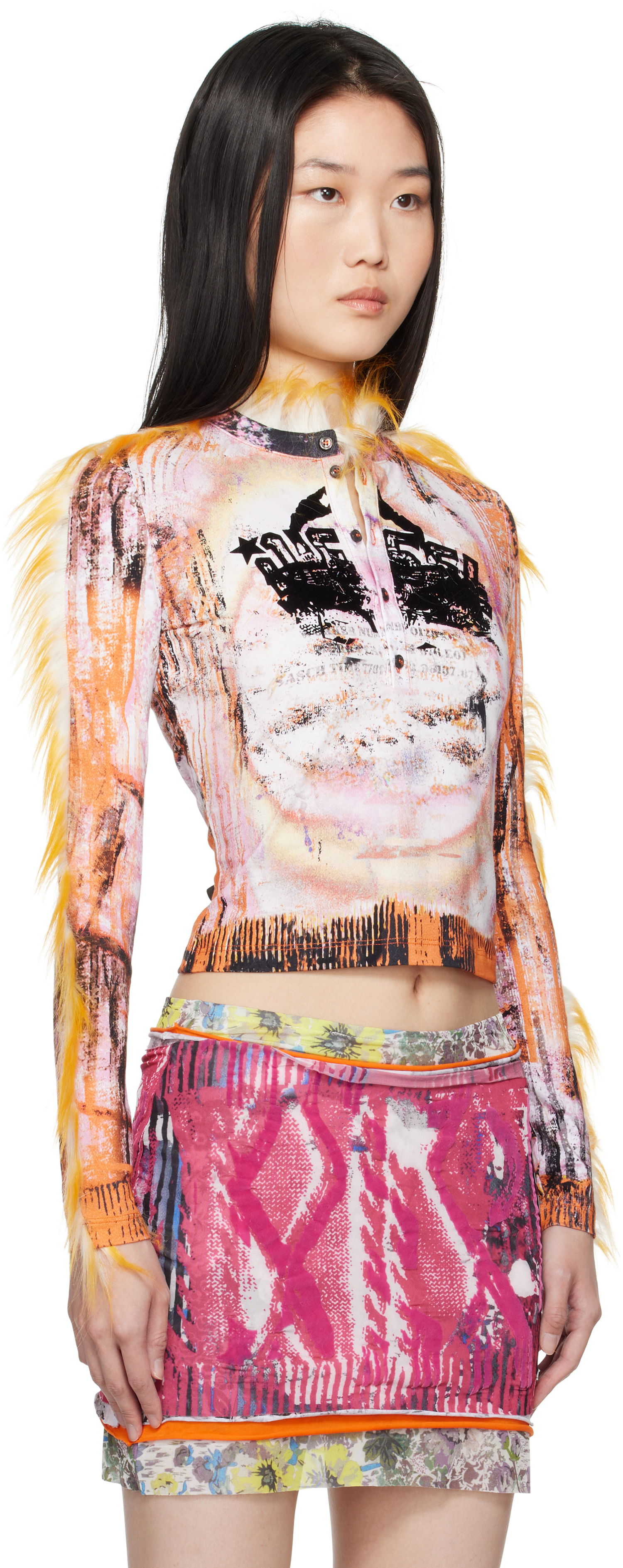 Crop top Diesel Abstract Print Henley T-Shirt Flerfarvet | A16505 0LKBA, 1