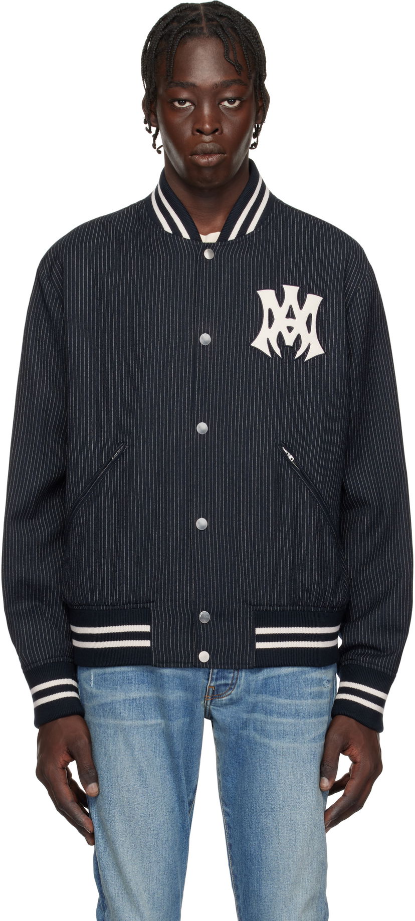 Bomberjakke AMIRI 'MA Hollywood' Pinstripe Bomber Jacket Mørkeblå | AMOUBB1024