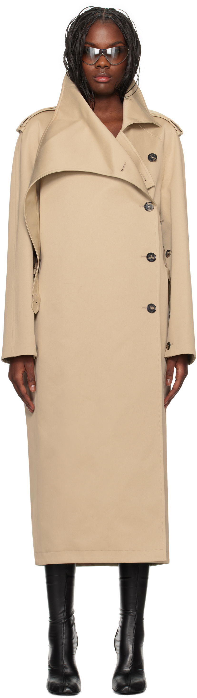 Trenchcoat Courrèges Courrèges Long Oblique Trench Coat Beige | 424CMA178CO0131