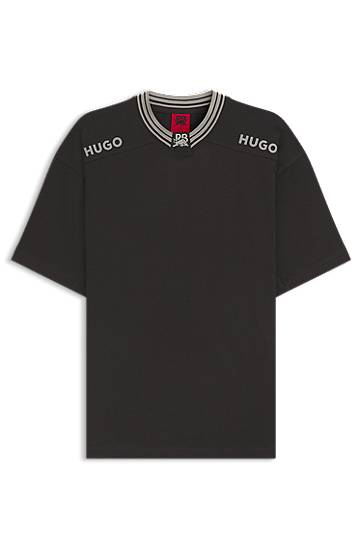 T-shirt BOSS RB cotton T-shirt with tipping and logos Sort | 50549604, 0