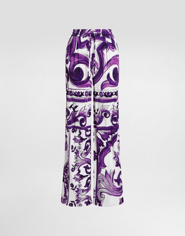 Bukser Dolce & Gabbana Dolce & Gabbana Majolica-Print Wide-Leg Trousers Lilla | FTDBQTFS8C0IP3TN, 0