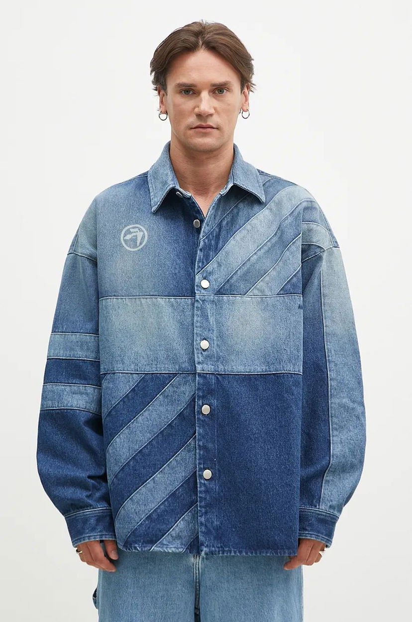 Skjorte Ambush Patchwork Denim Shirt Oversize Blå | BMYD003F24DEN0014400