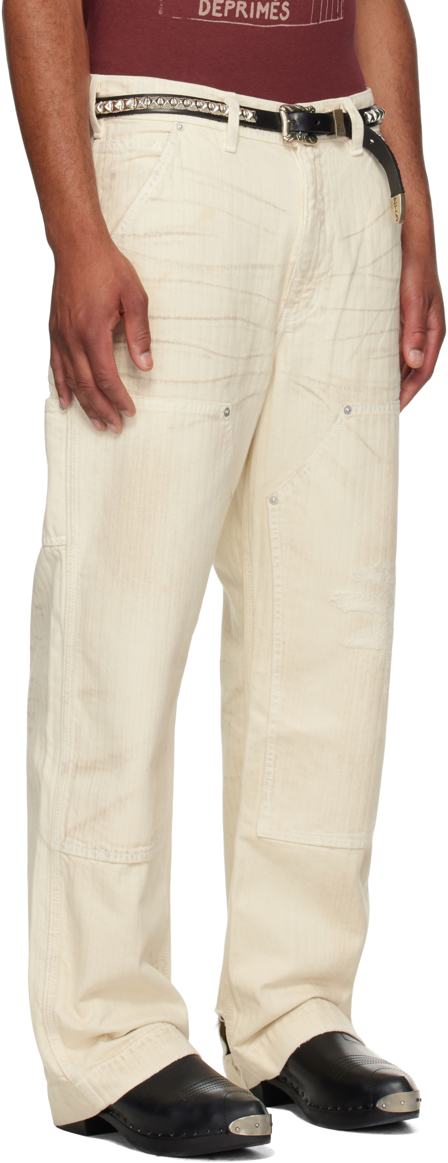 Bukser Enfants Riches Déprimés Enfants Riches Déprimés Double Knee Paint Denim Trousers Hvid | 050-409, 1