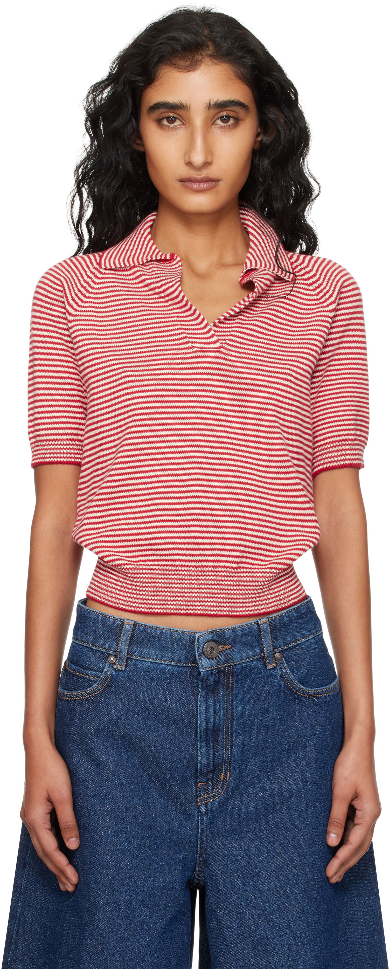 Polo skjorte Max Mara Weekend Max Mara Striped Knit Polo Rød | 2525366131600, 0