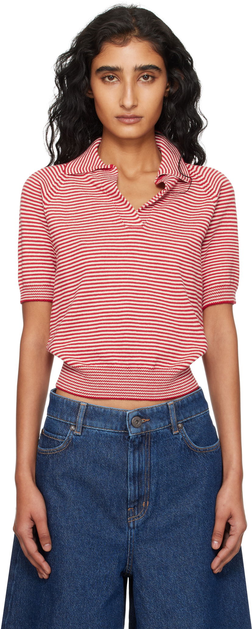 Polo skjorte Max Mara Weekend Max Mara Striped Knit Polo Rød | 2525366131600