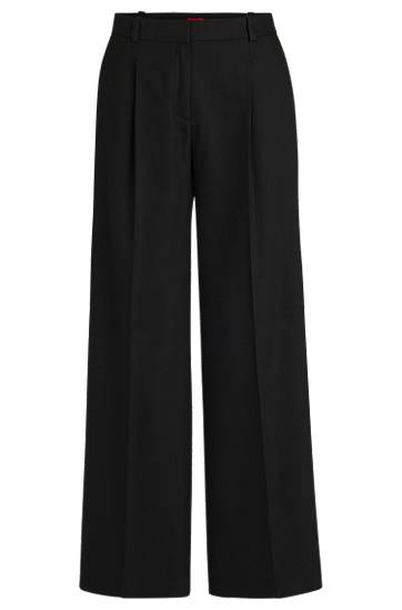 Bukser BOSS Regular-Fit Linen-Blend Trousers Sort | 50537619