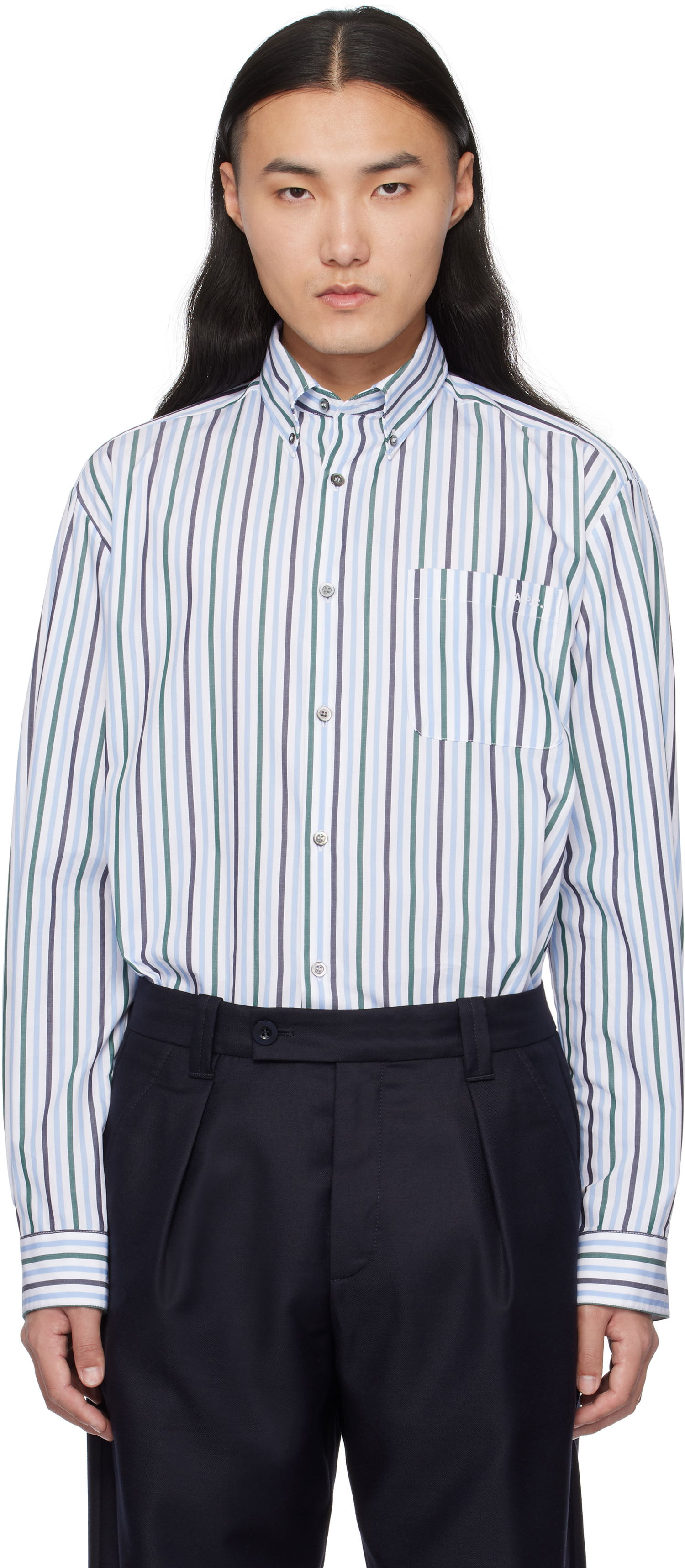 Skjorte A.P.C. Striped Logo Shirt Hvid | COHEI-H12599, 0