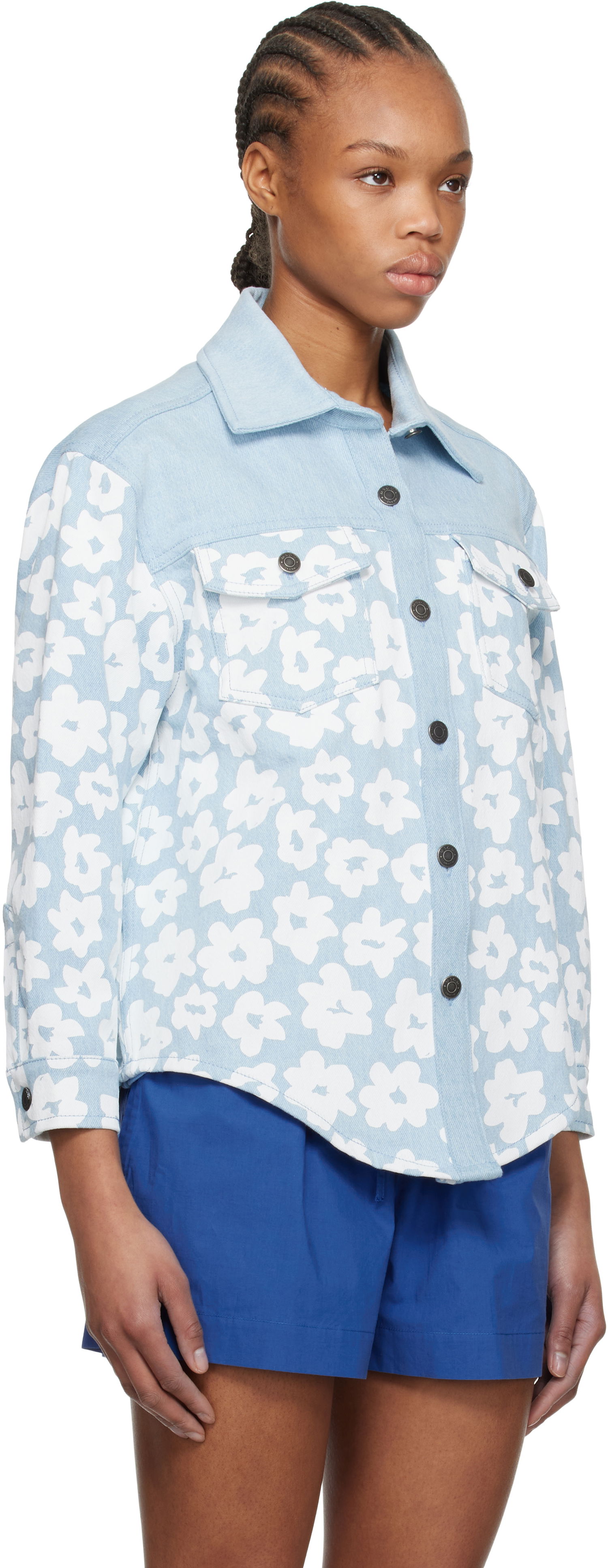 Skjorte MSGM MSGM Floral-Print Denim Shirt Blå | 3841MDE231 257272, 1