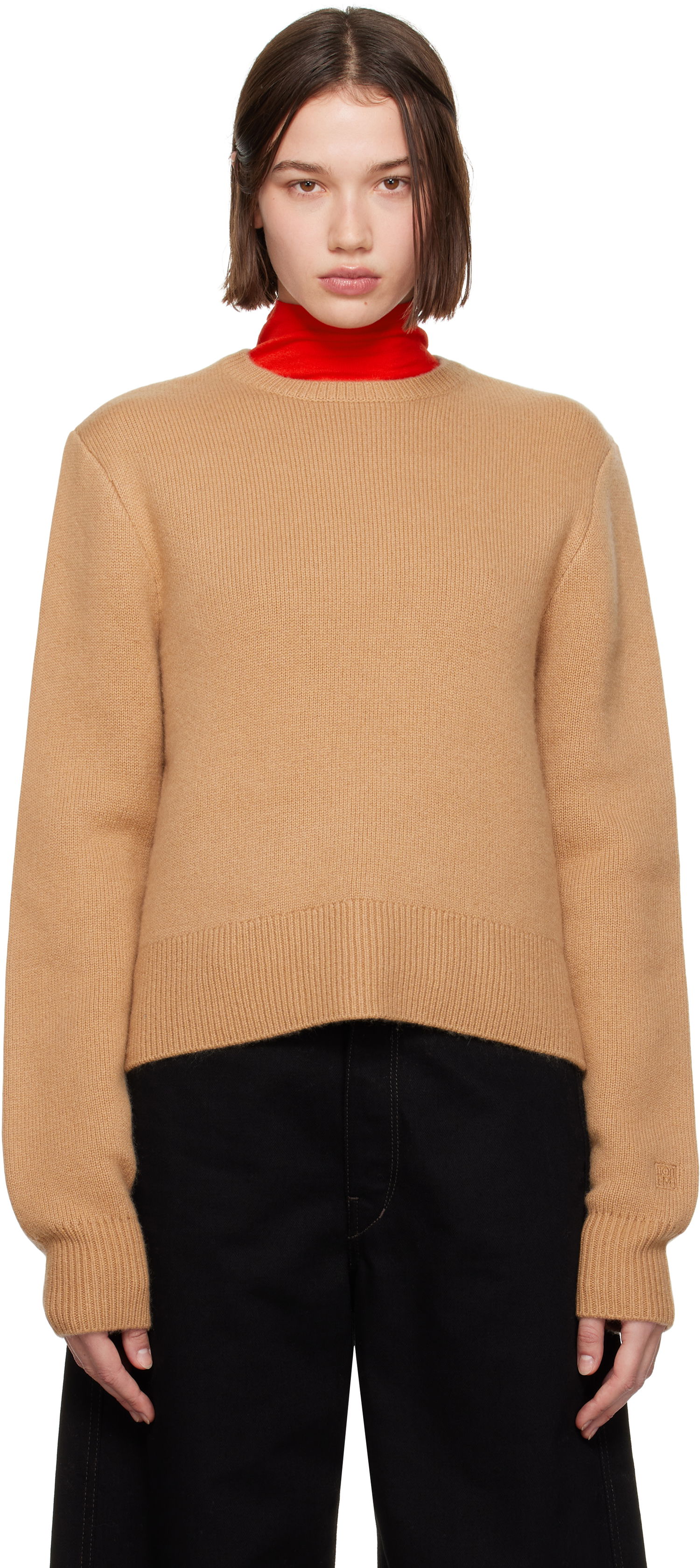Sweater TOTEME TOTEME Cropped Crew-Neck Knit Sweater Brun | 244-WRT0404-YA0126, 0
