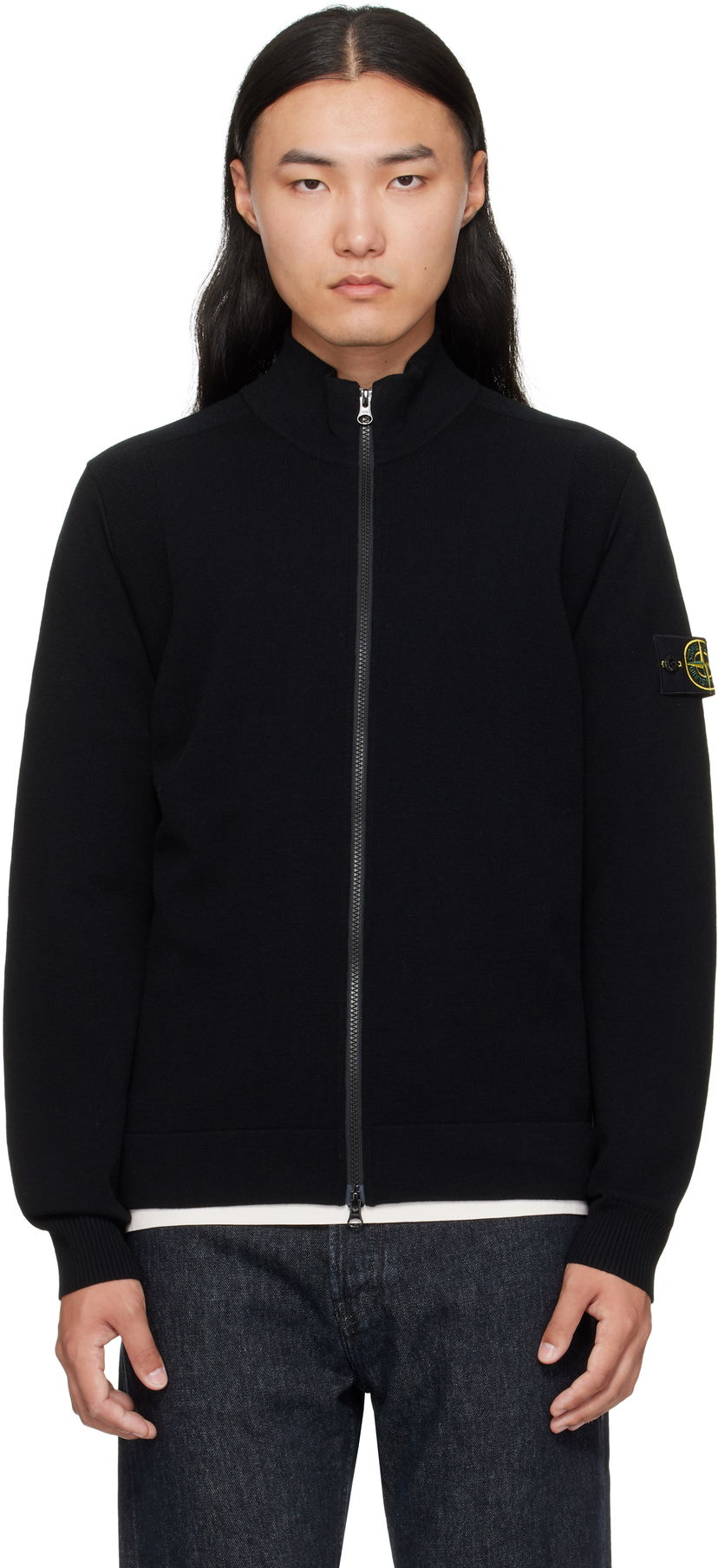 Sweatshirt Stone Island Stone Island Stretch RWS Wool Zip-Up Sweatshirt Sort | K2S15 5100062 S00A1