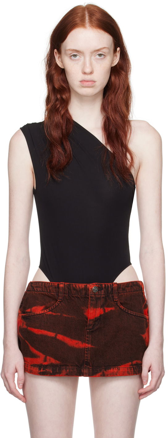 Krop Miaou Miaou Jade One Shoulder Bodysuit Sort | 6005VCJBLK
