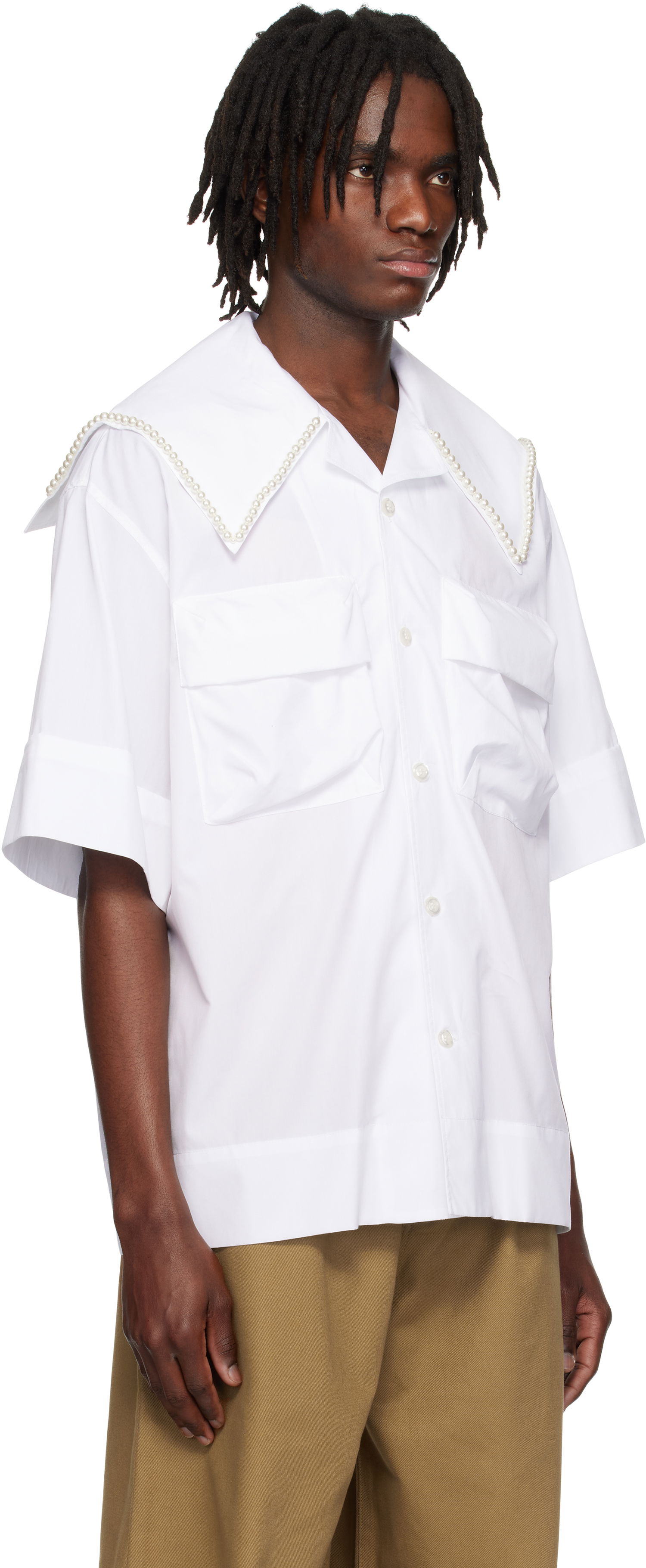 Skjorte Simone Rocha Simone Rocha Cargo Flap Pocket Sailor Collar Shirt Hvid | 5312B 1025, 1