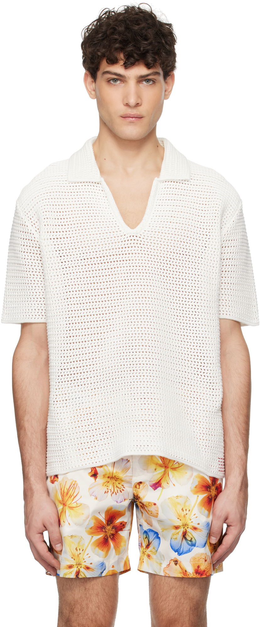 Skjorte Orlebar Brown Batten Crochet Polo Shirt Hvid | 277182