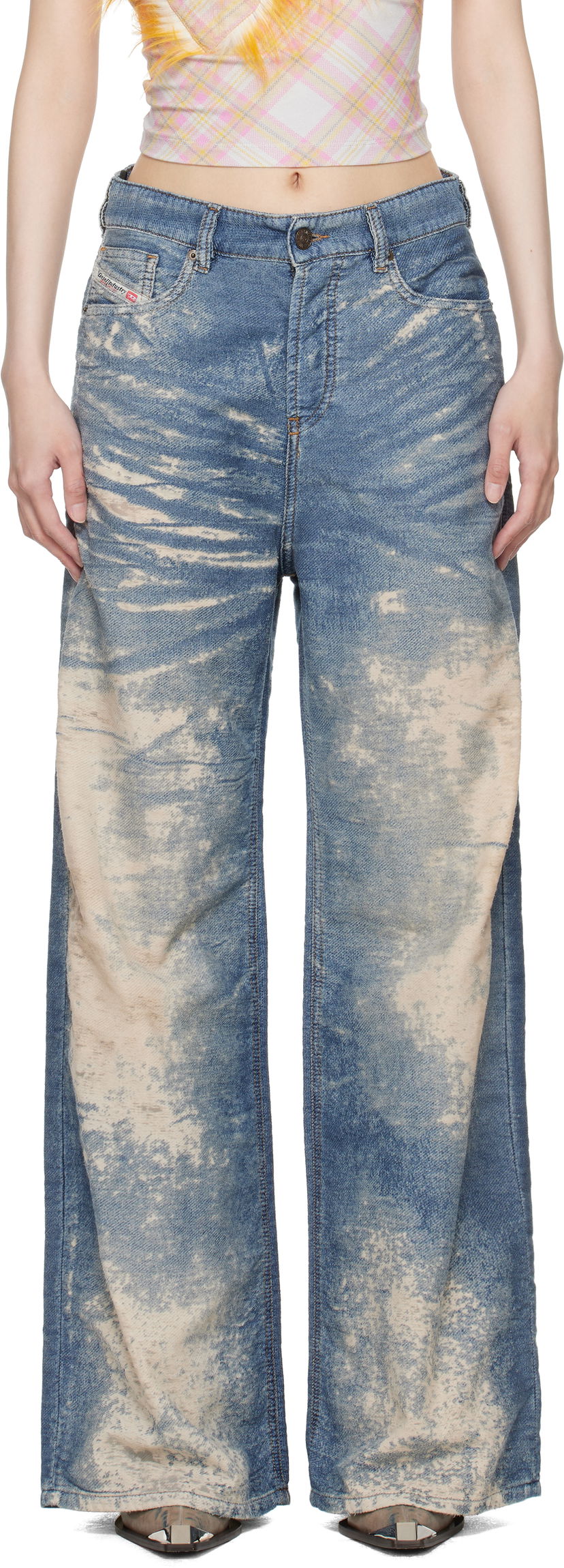 Jeans Diesel Bleached High-Rise Wide-Leg Jeans Blå | A16977 068RE