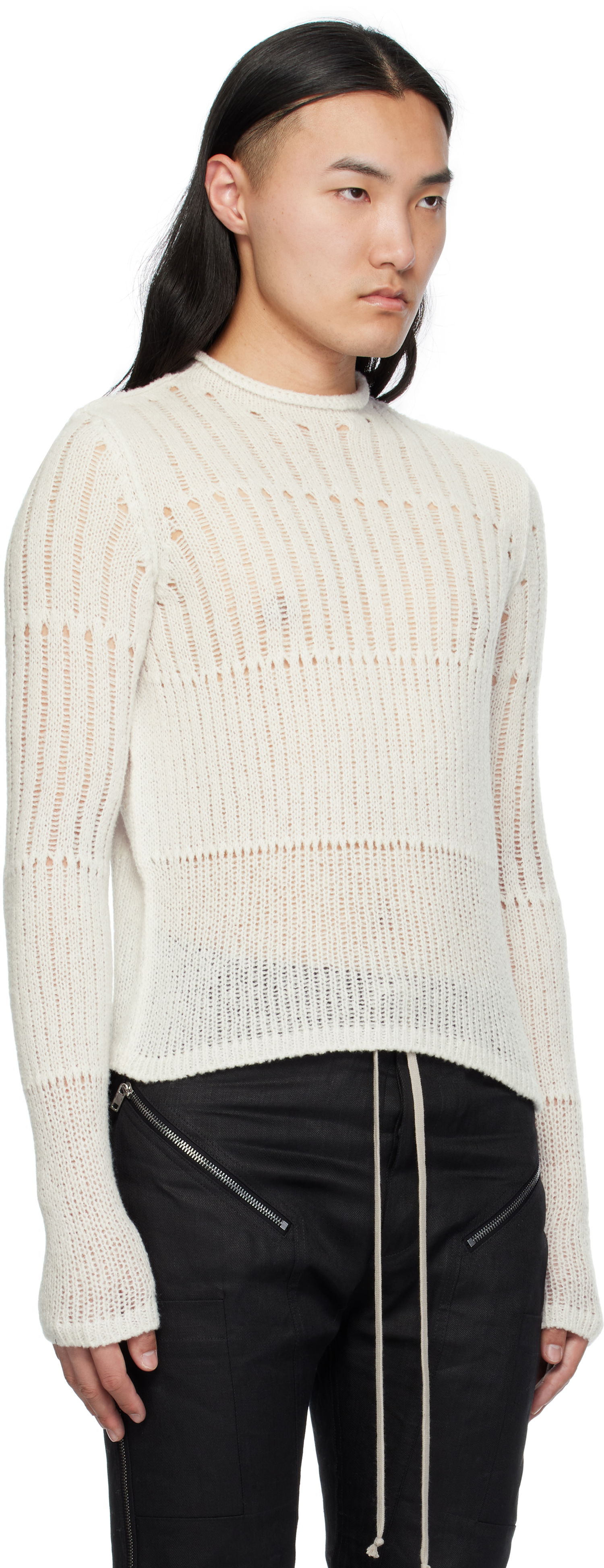 Sweater Rick Owens Rick Owens Hollywood Grid Knit Cropped Sweater Hvid | RU01E5680 KGRID, 1