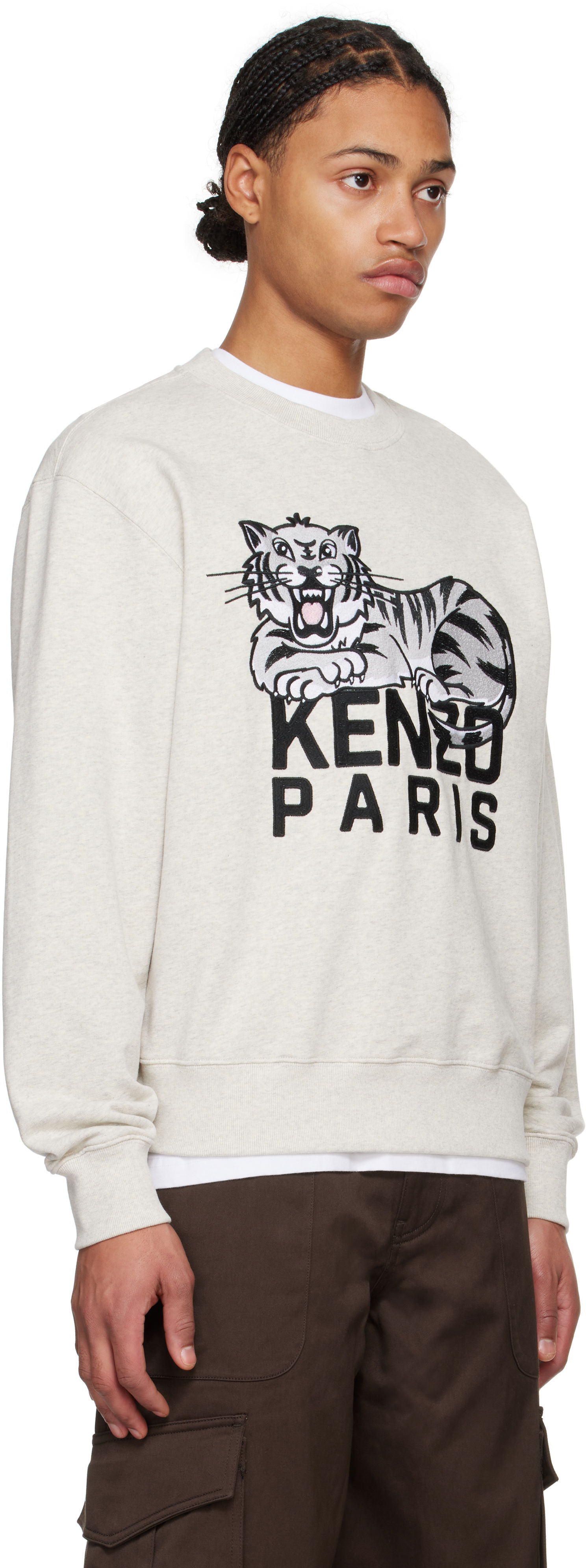 Sweatshirt KENZO Happy Tiger Embroidered Sweatshirt Beige | FF55SW2634MF, 1