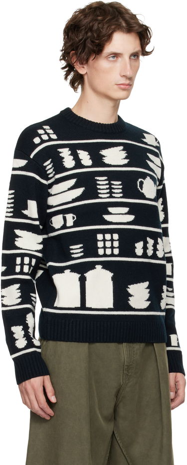 Sweater JW Anderson Crockery Jacquard Sweater Mørkeblå | KW1431-YN0379, 1