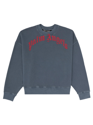 Sweater Palm Angels Vintage Wash Curved Logo Crewneck Grå | PMBA026R21FLE0064625