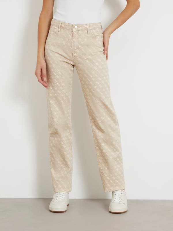 Bukser GUESS 4G Logo Straight Pant Beige | W4RA22WFXBA, 0