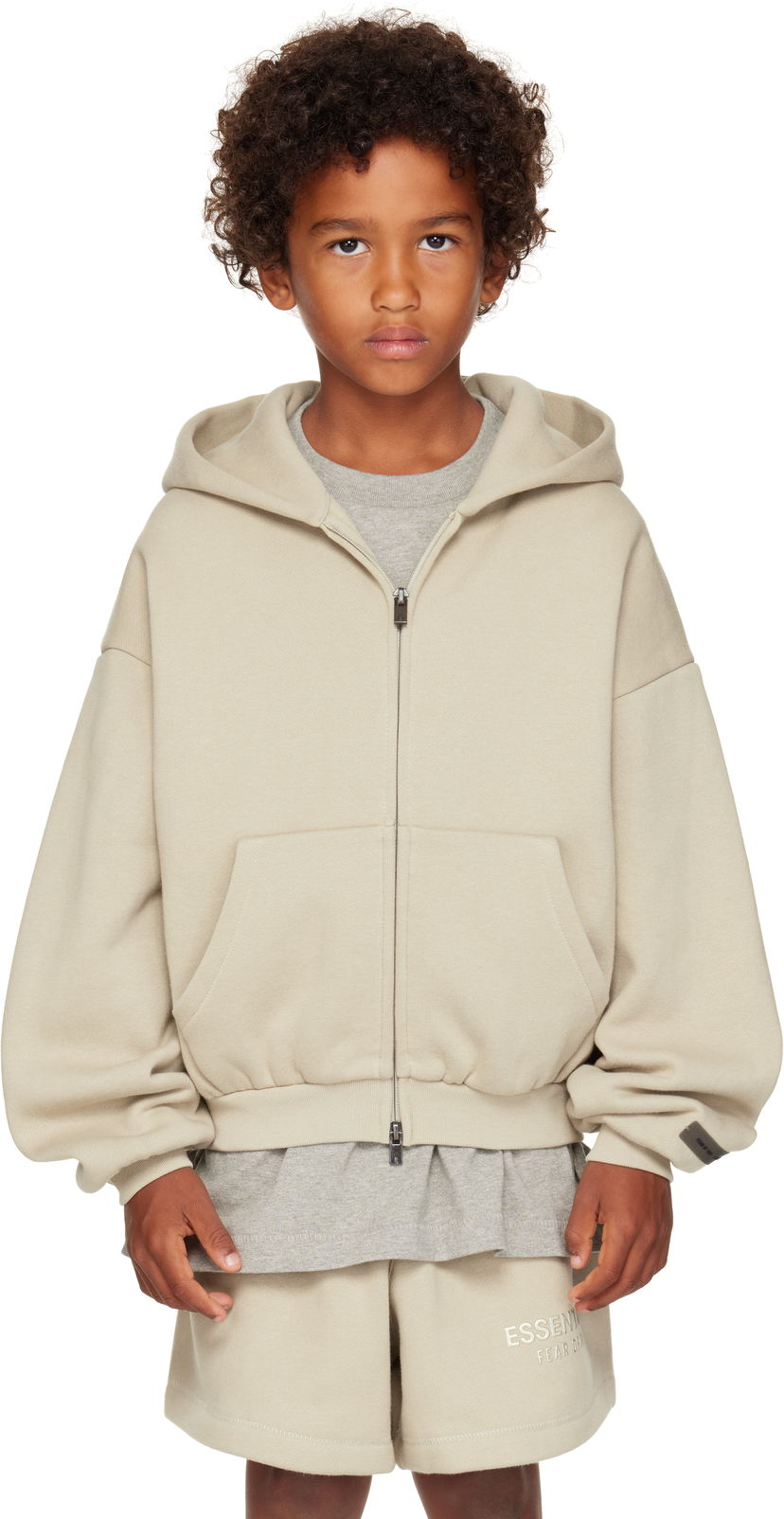 Sweatshirt Fear of God ESSENTIALS Kids Fleece Zip-Up Hoodie Beige | 785SP252036K