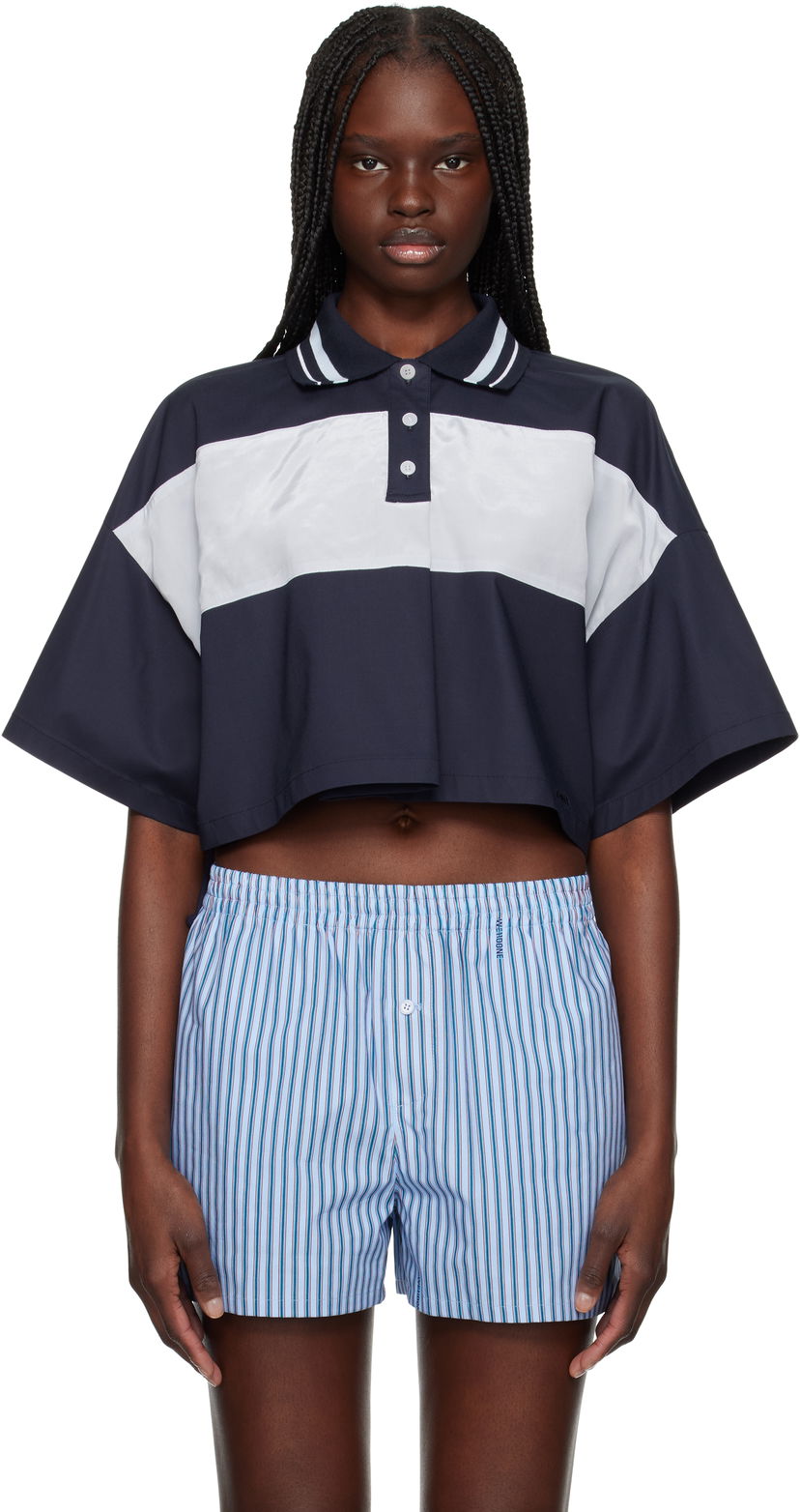 Crop top We11done We11done Color Block Cropped Polo Mørkeblå | WD-BL1-25-132-W-NV