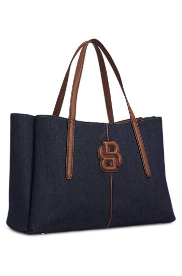 Mulepose BOSS Denim Tote Bag with Double B Monogram Blå | 50547575, 1
