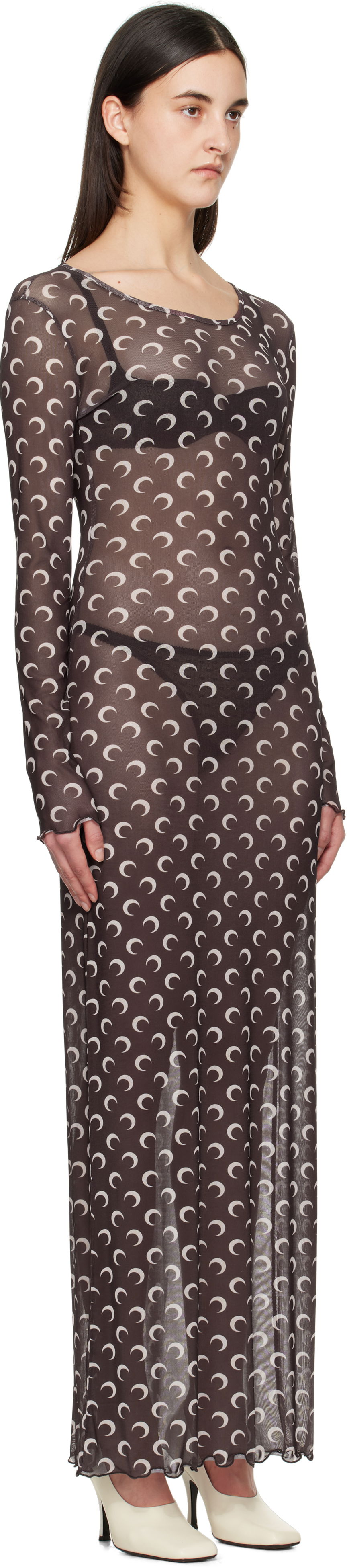 Kjole Marine Serre Marine Serre Moon Printed Mesh Maxi Dress Brun | WDR297B CJER0054, 1