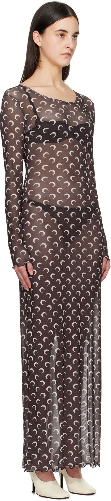 Kjole Marine Serre Marine Serre Moon Printed Mesh Maxi Dress Brun | WDR297B CJER0054, 1