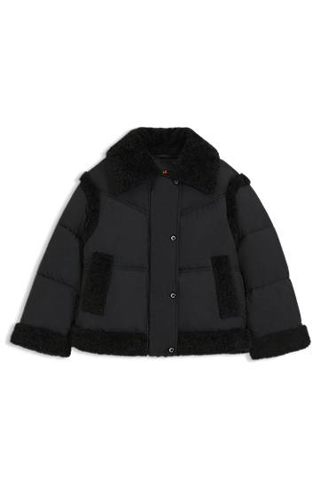 Puffer jakke BOSS Water-repellent padded jacket with teddy trims Sort | 50548173, 0