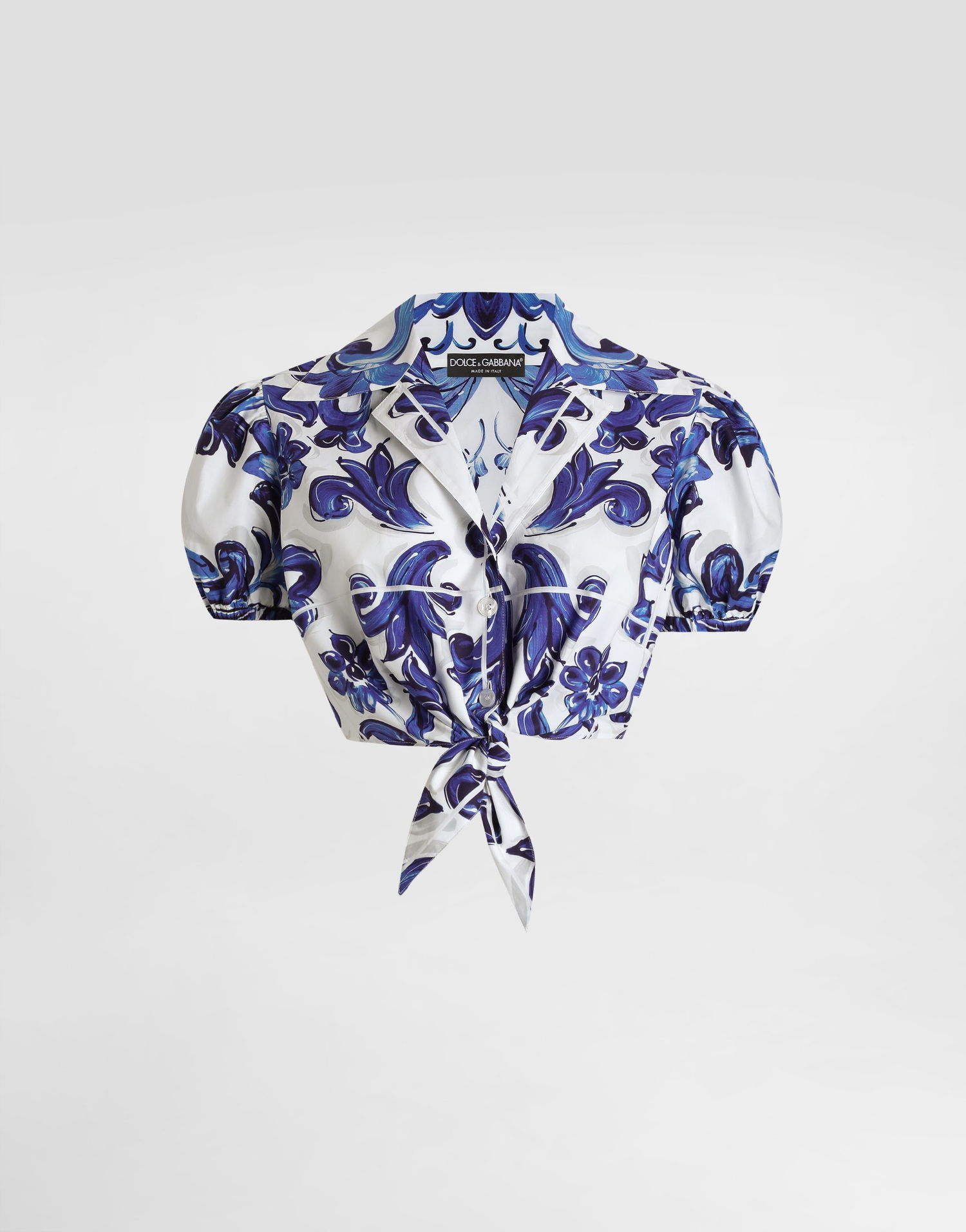 Skjorte Dolce & Gabbana Dolce & Gabbana Majolica-print Cropped Tie-Front Poplin Shirt Flerfarvet | I5655WFI5JPHB5DQ, 0