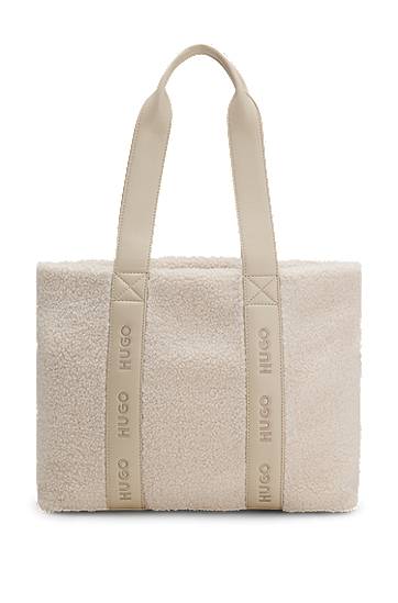 Mulepose BOSS Faux-shearling tote bag with logo straps Beige | 50552302, 0