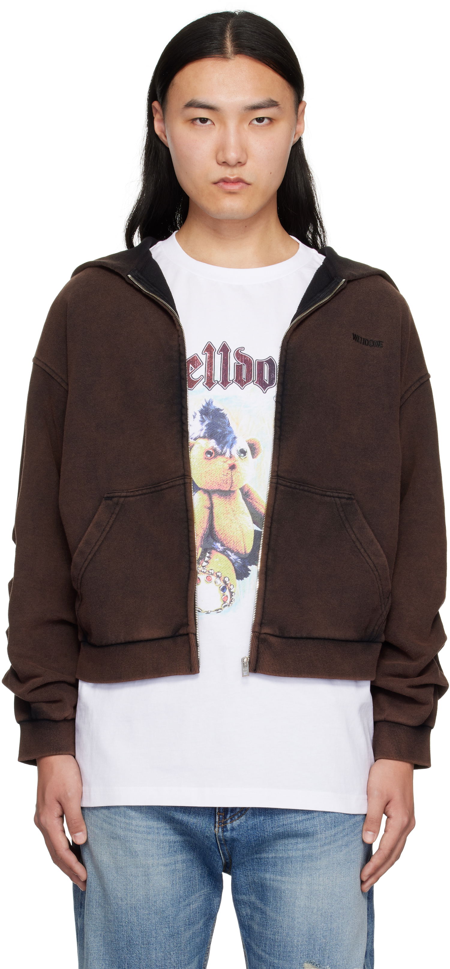 Sweatshirt We11done We11done Wrinkled Zip-Up Hoodie Brun | WD-TJ0-25-830-U-BK, 0