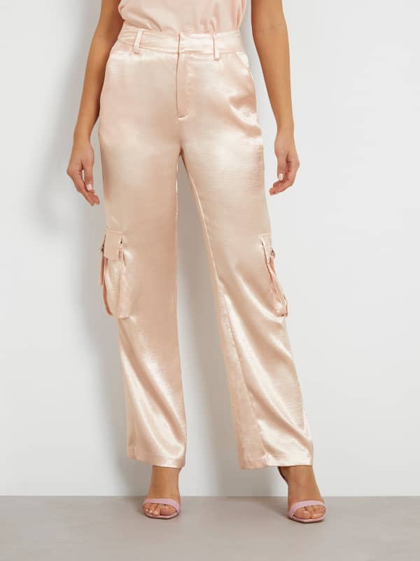 Bukser og jeans GUESS Mid Rise Satin Cargo Pant Beige | W4GB44WECV2, 0