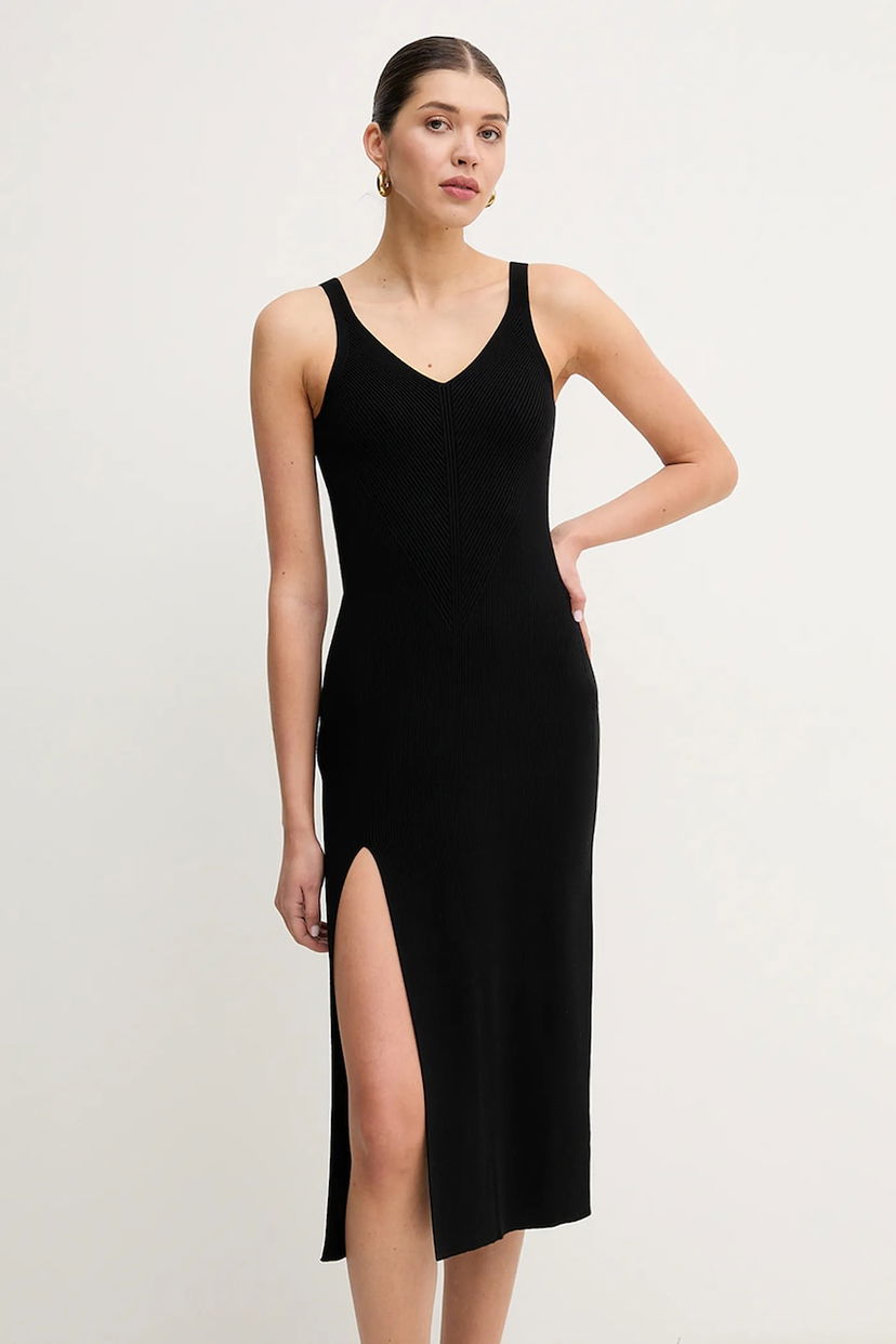 Kjole Lacoste Lacoste Midi Knit Dress with V-Neck and Slit Sort | EF9270