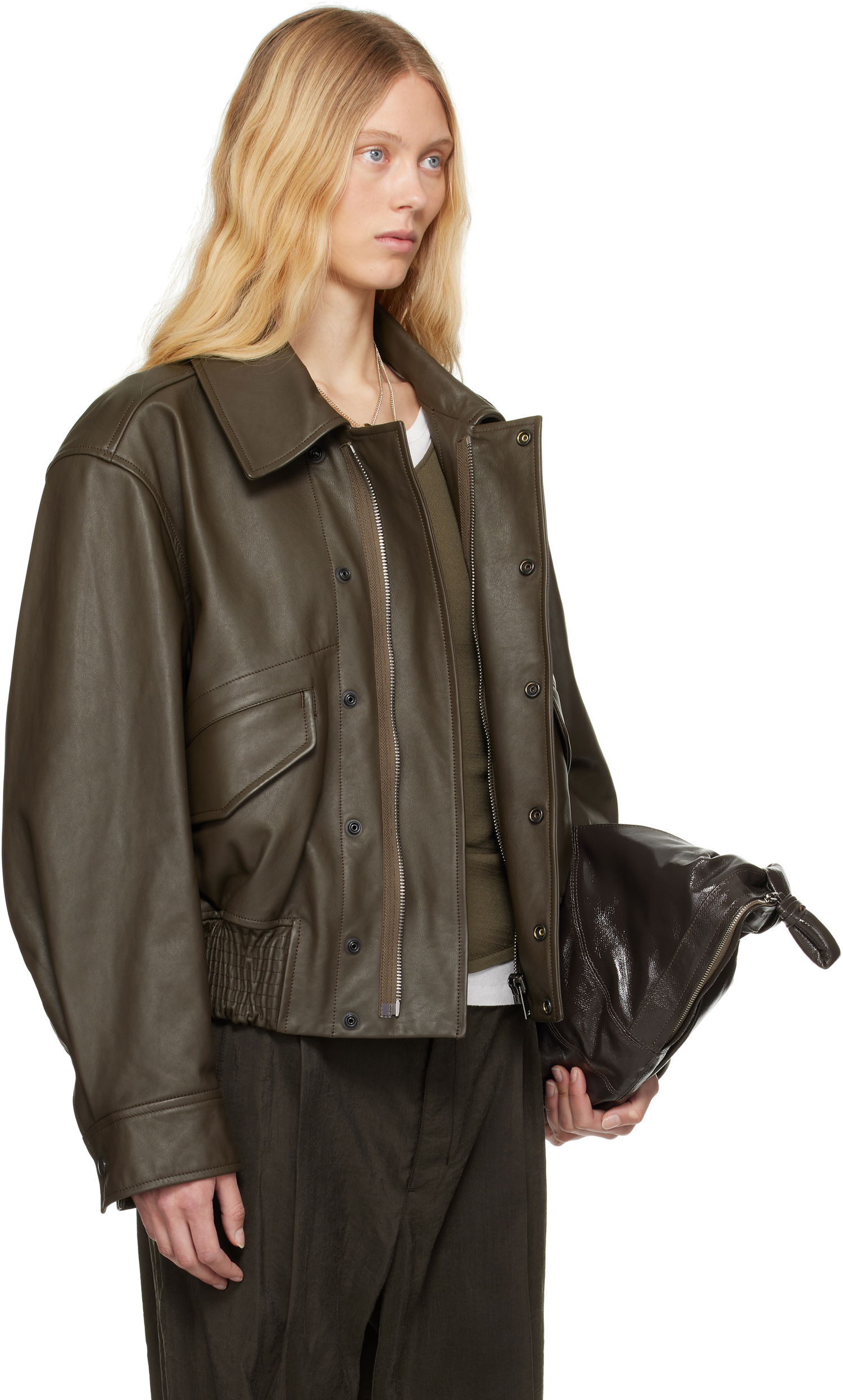 Bomberjakke LEMAIRE Lemaire Soft Nappa Leather Jacket Grøn | OW1135 LL0095, 1