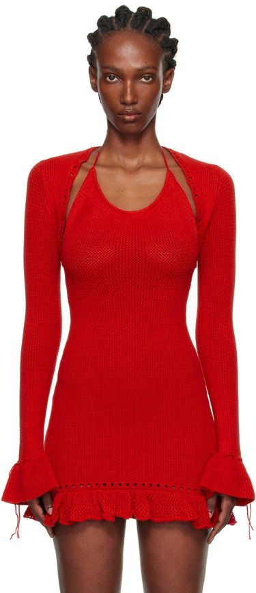 Sweater GUIZIO Guizio Crochet Ruffle Sleeve Bolero Cardigan Rød | P25705S019, 0