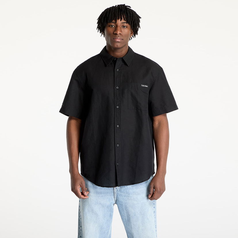 Skjorte CALVIN KLEIN Calvin Klein Jeans Linen Cotton Short Sleeve Shirt Sort | J30J327296 BEH