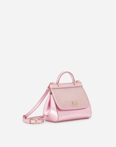 Håndtaske Dolce & Gabbana Dolce & Gabbana Sicily Crystal Embellished Calfskin Bag Lyserød | EB0003AA7468M305, 1