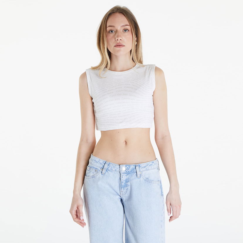 Tanktop CALVIN KLEIN Top Jeans Cropped Tank Top Warp Logo White Hvid | J20J223163 0K9
