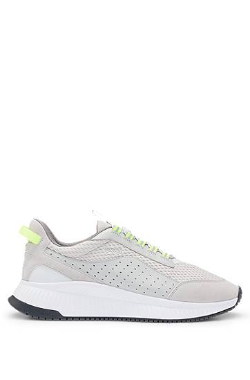 Tøj BOSS TTNM EVO Suede, Leather and Mesh Ribbed Sole Trainers Grå | 50522908, 1