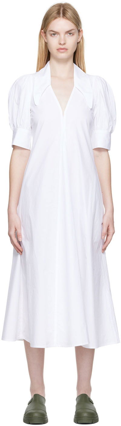 Kjole GANNI GANNI Organic Cotton Midi Dress Hvid | F7127