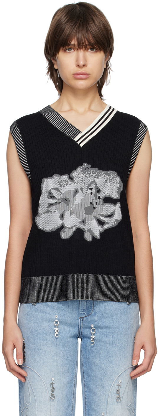 Sweater Feng Chen Wang Feng Chen Wang Floral Sleeveless Vest Sort | FUS15KT07